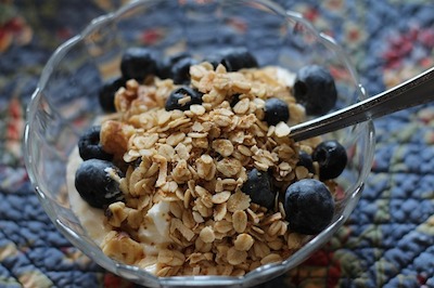 granola and blueberries