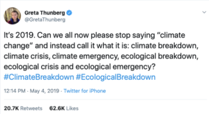 Tweet by Greta Thunberg 5/4/2019